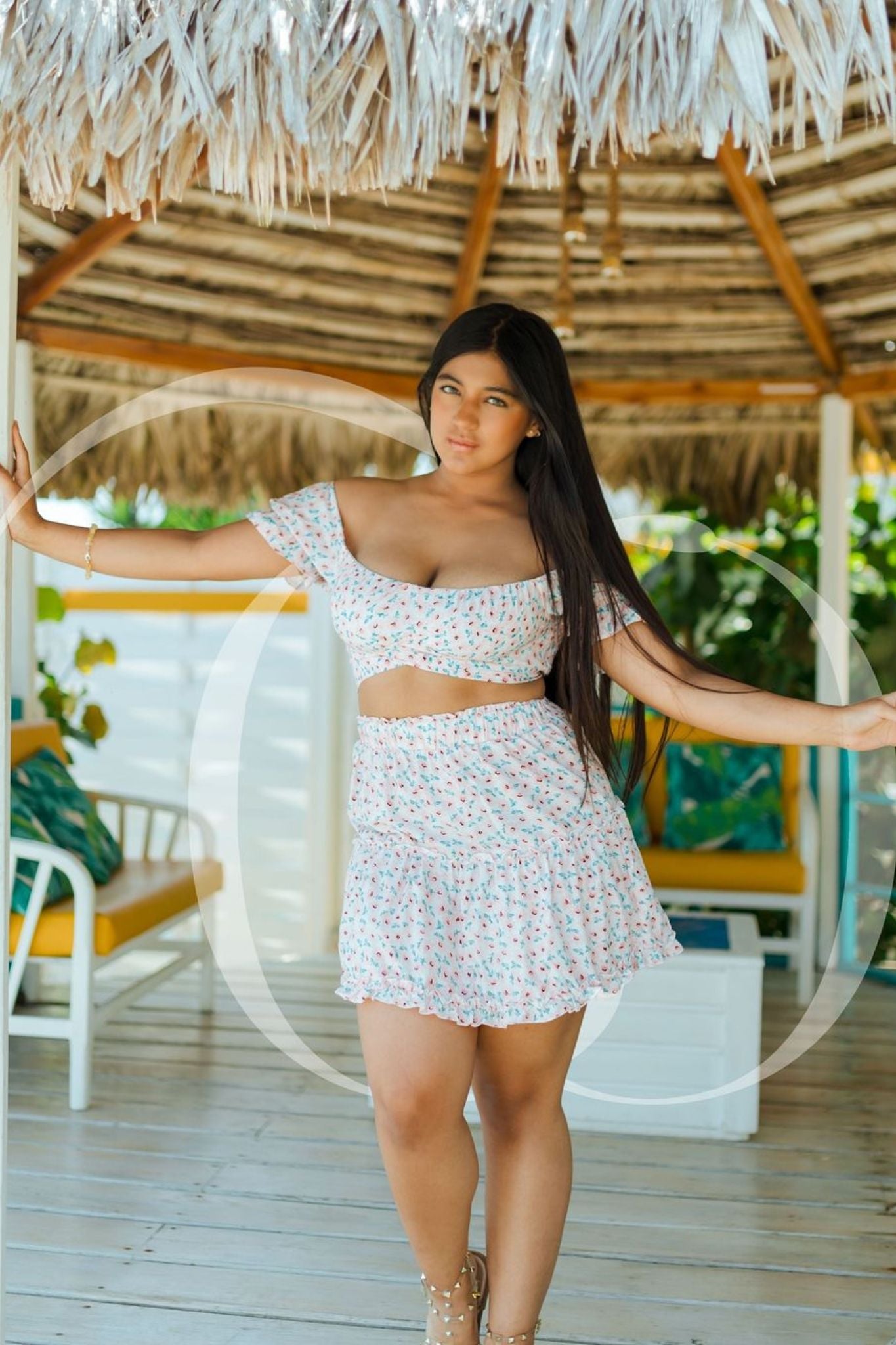 Floral Off-Shoulder Crop Top and Skirt Set