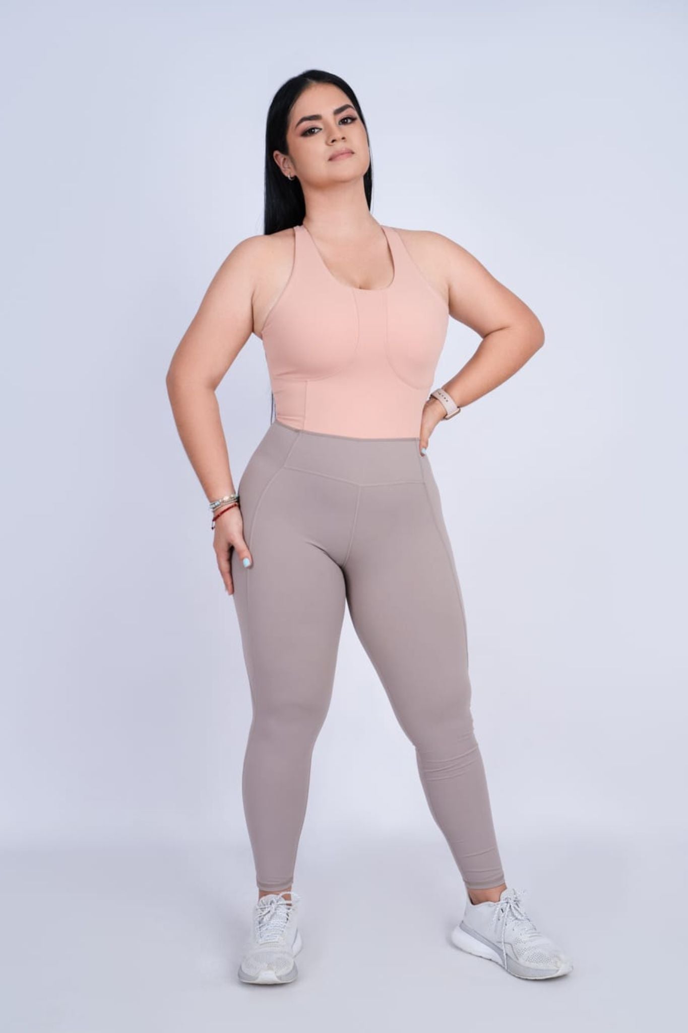 Peach with Taupe Leggings Sportswear Set