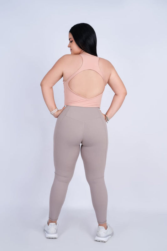 Peach with Taupe Leggings Sportswear Set