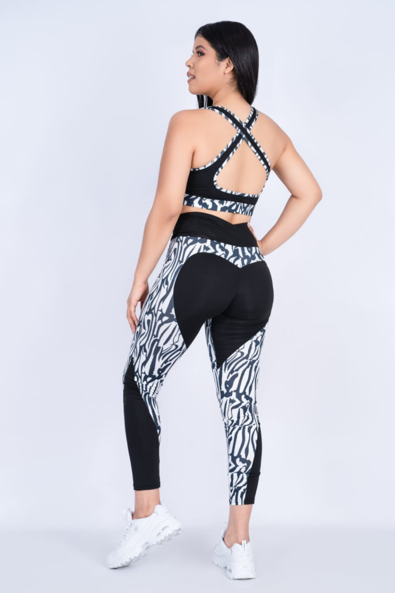 Zebra Print and Color Block Sports Set with Crisscross Back