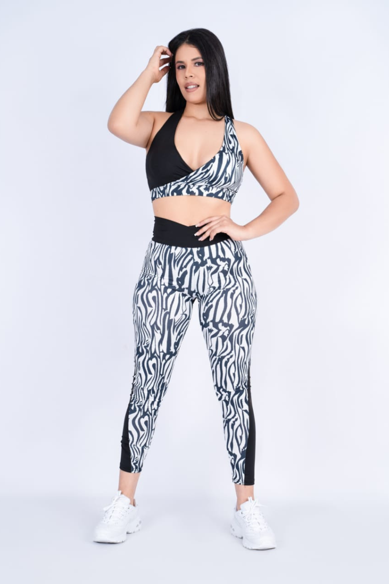 Zebra Print and Color Block Sports Set with Crisscross Back